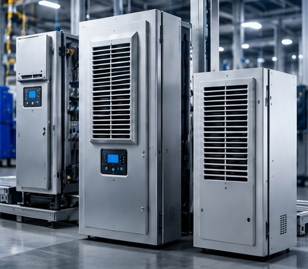 Tres climas de tablero industriales con sus rejillas y controles visibles