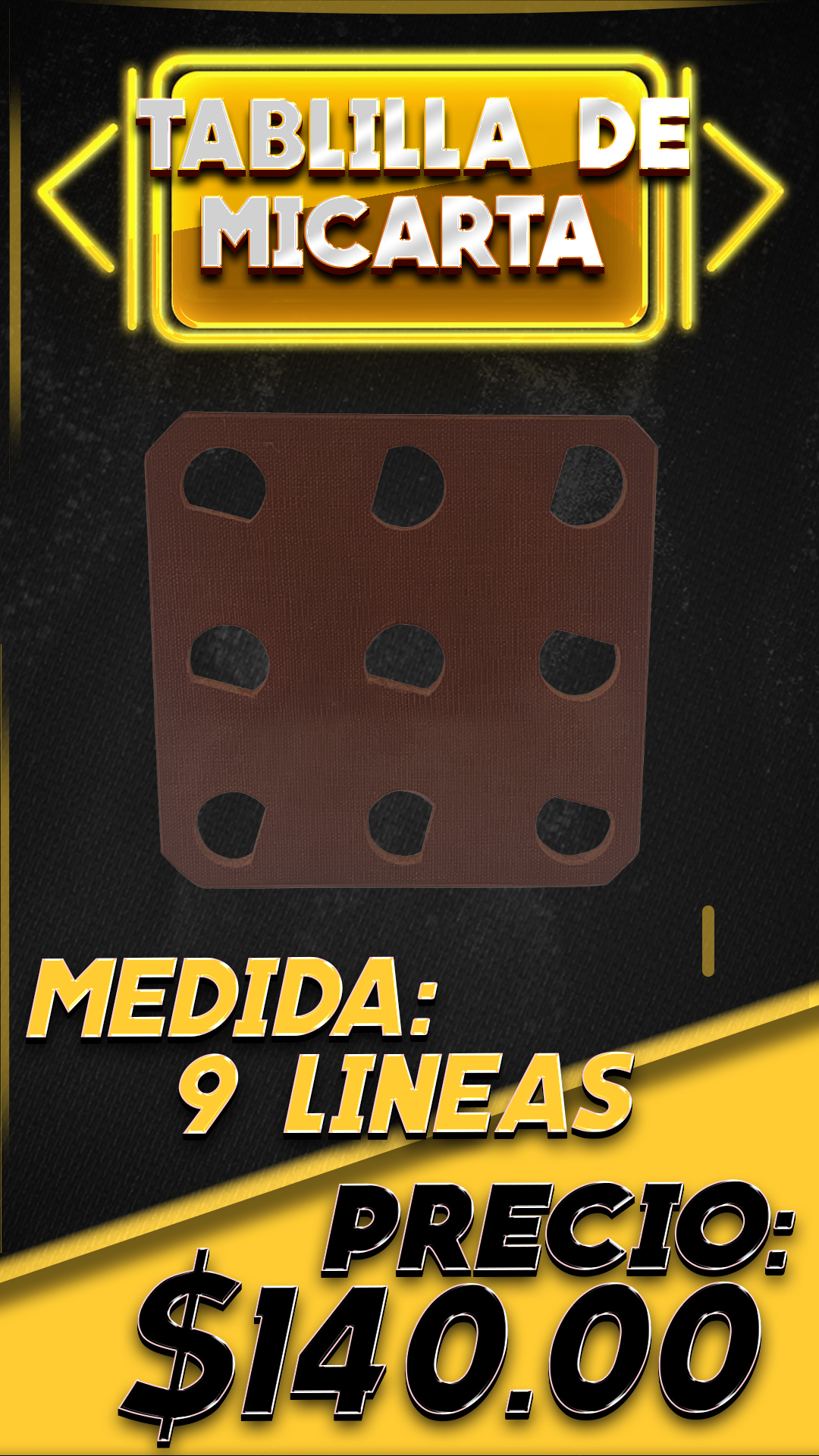 Tablilla de micarta, 9 líneas