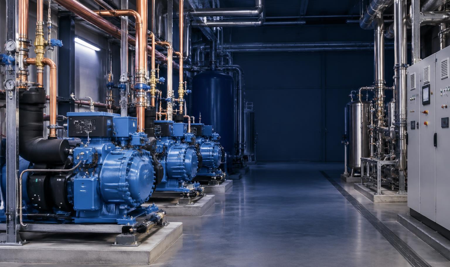 Sala de máquinas de refrigeración industrial